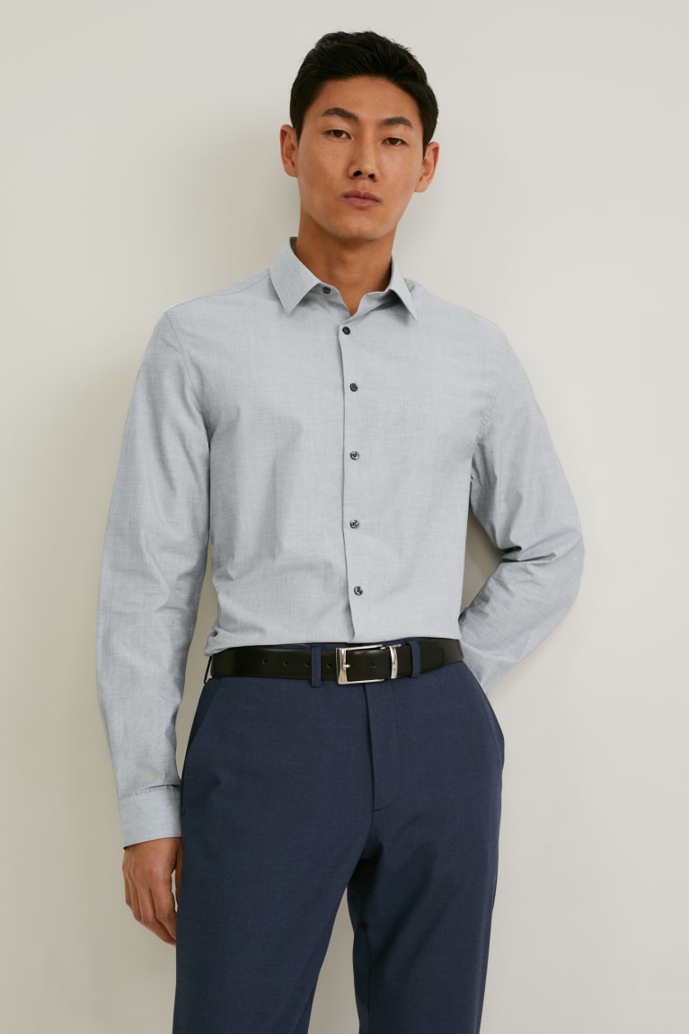 Camisas C&A Business Slim Fit Kent Collar Easy-iron Gris | JYUSAK-184