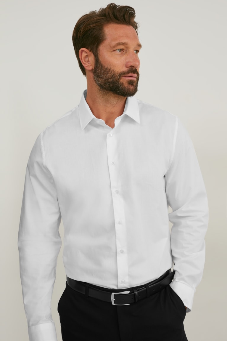 Camisas C&A Business Slim Fit Kent Collar Easy-iron Blancas | KBFRGW-427