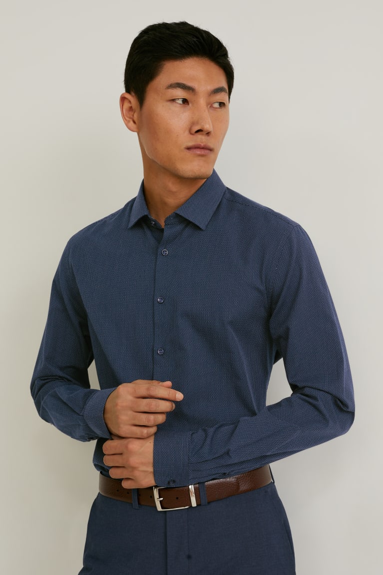 Camisas C&A Business Slim Fit Kent Collar Easy-iron Azules Oscuro | XMOKEW-513