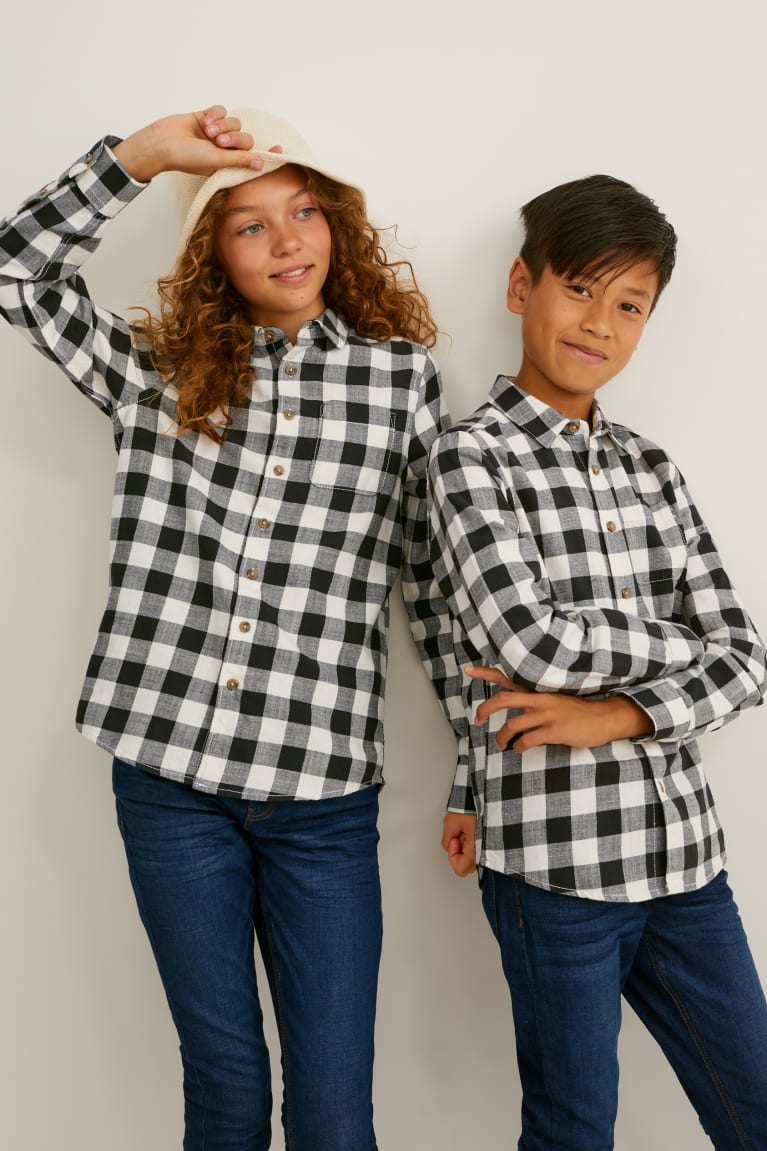 Camisas C&A Genderneutral Organic Algodon Check Negras Gris | AHXGZB-750