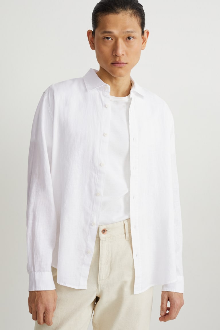 Camisas C&A Linen Regular Fit Cutaway Collar Blancas | USRVFQ-405