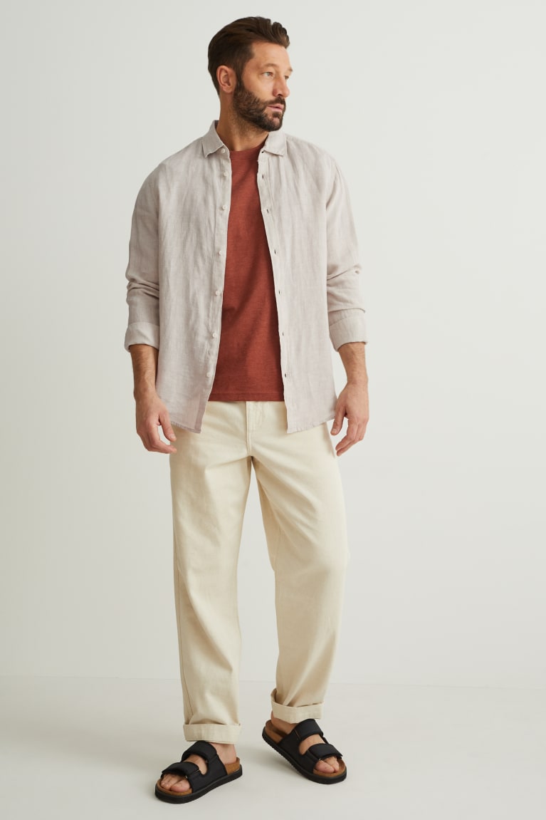 Camisas C&A Linen Regular Fit Kent Collar Linen Made From European Flax® Beige | AIUCZJ-706