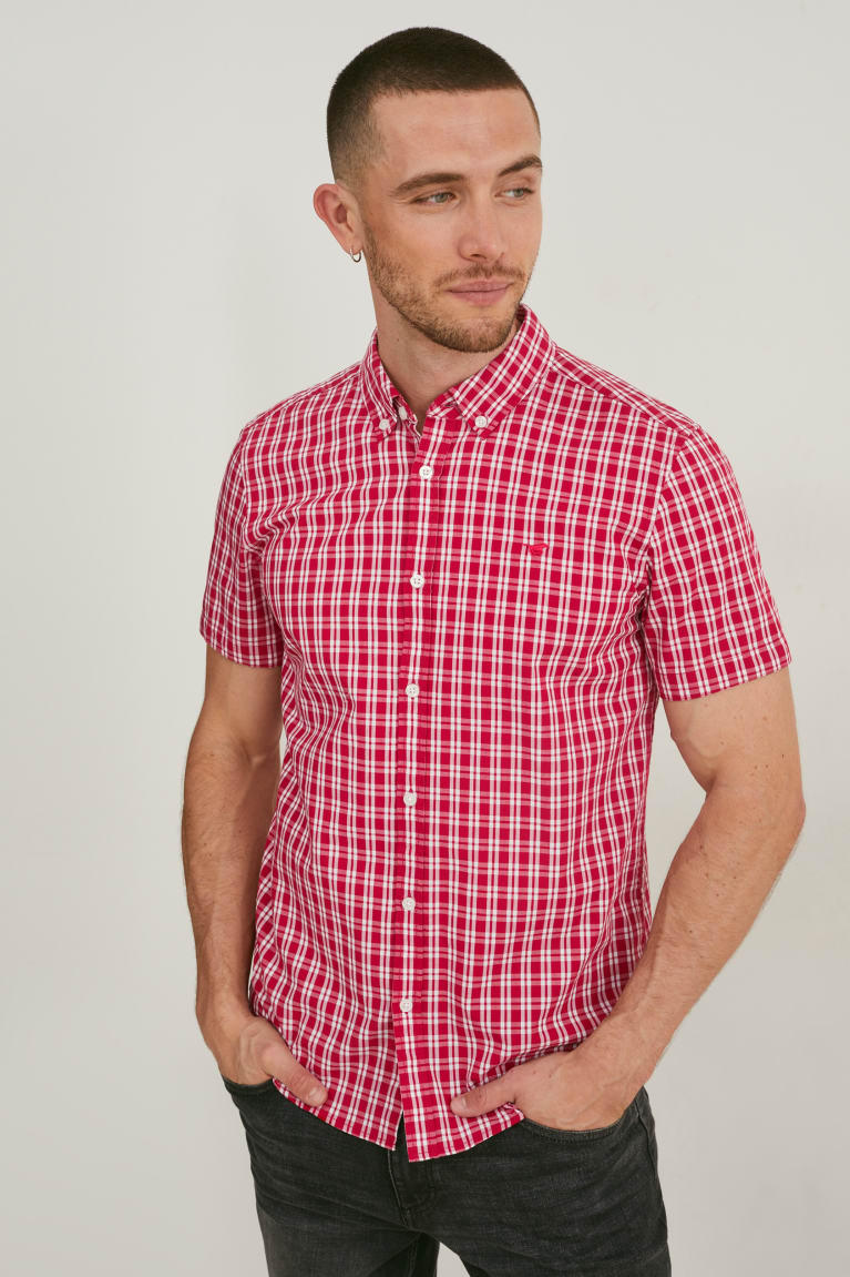 Camisas C&A Mustang Slim Fit Button-down Collar Check Blancas Rojas | ZJBVCT-928