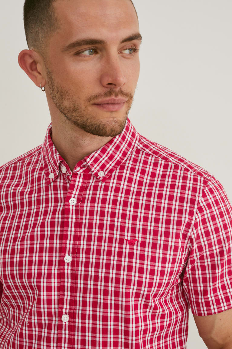 Camisas C&A Mustang Slim Fit Button-down Collar Check Blancas Rojas | ZJBVCT-928