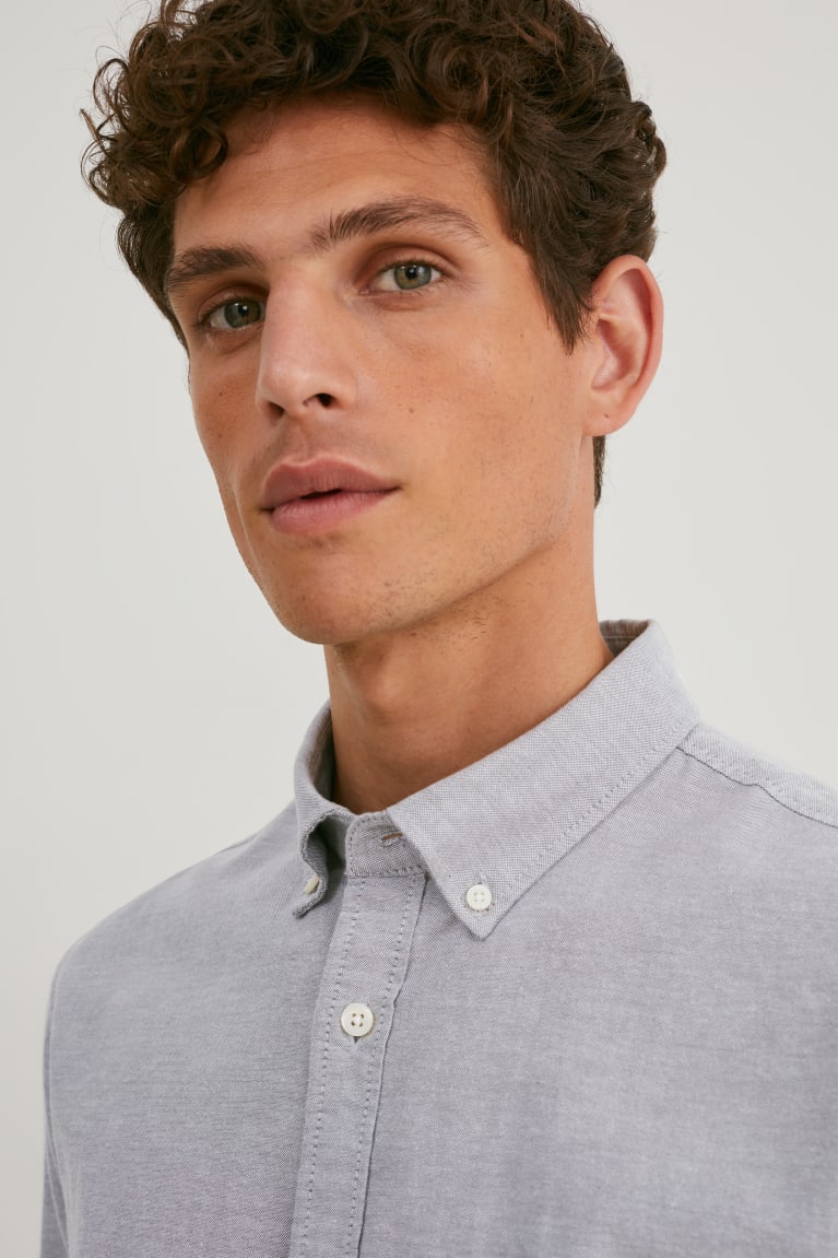 Camisas C&A Oxford Regular Fit Button-down Collar Gris | ORIKGY-392