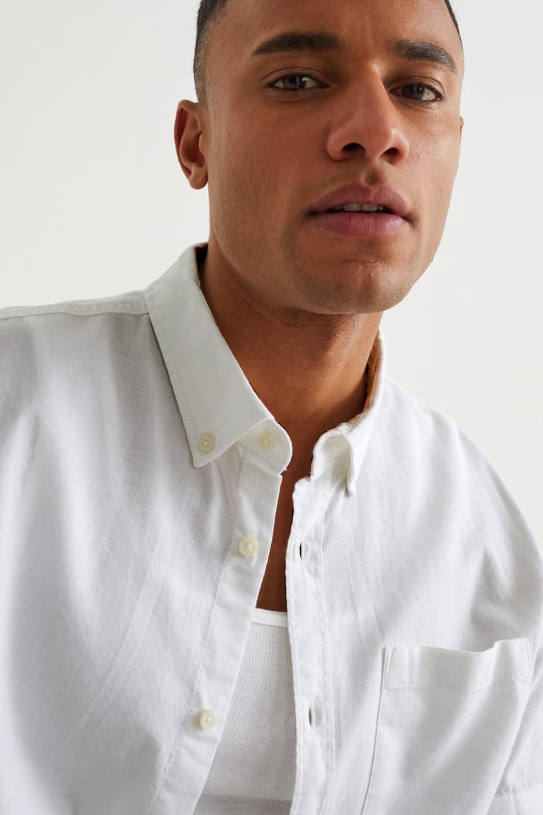 Camisas C&A Regular Fit Button-down Collar Organic Algodon Blancas | EJHNIP-614