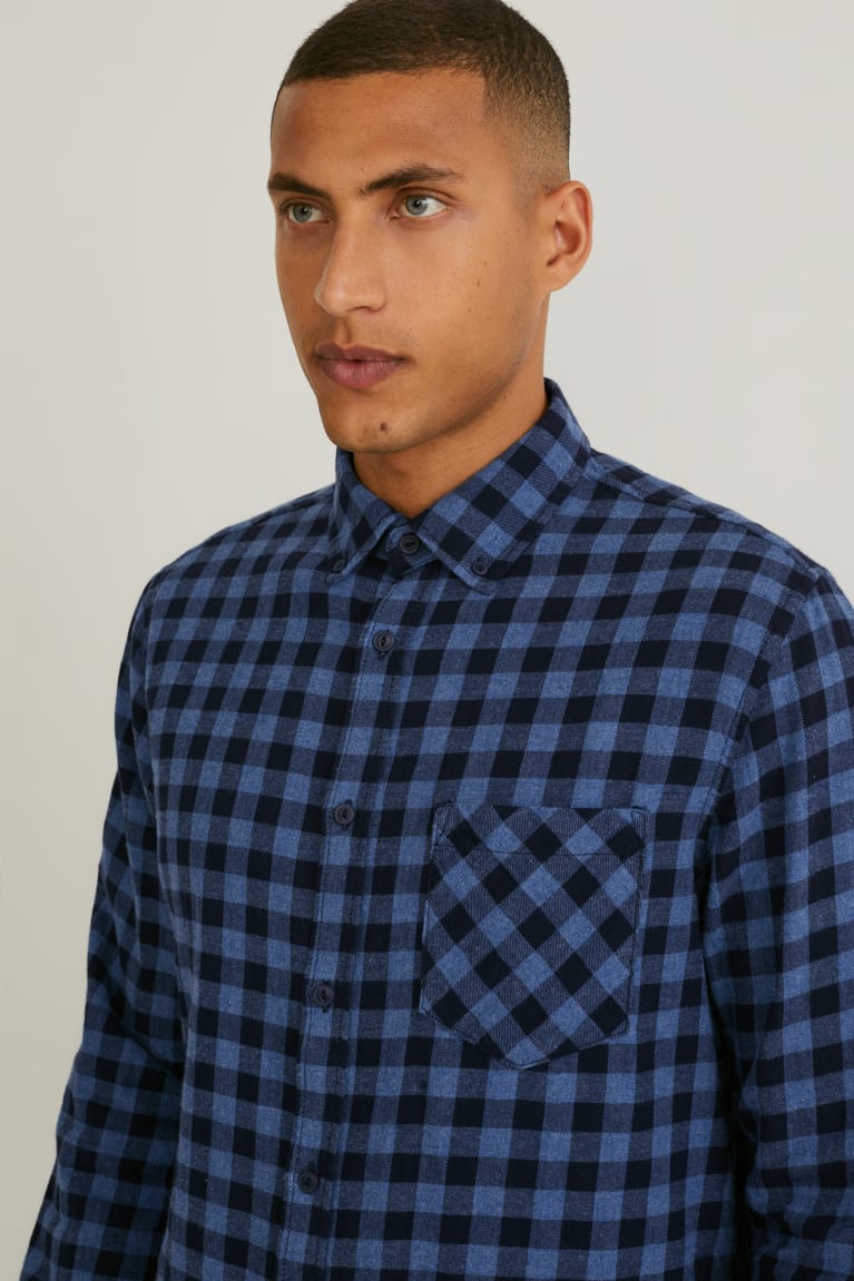 Camisas C&A Regular Fit Button-down Collar Check Azules | LJHZOE-527