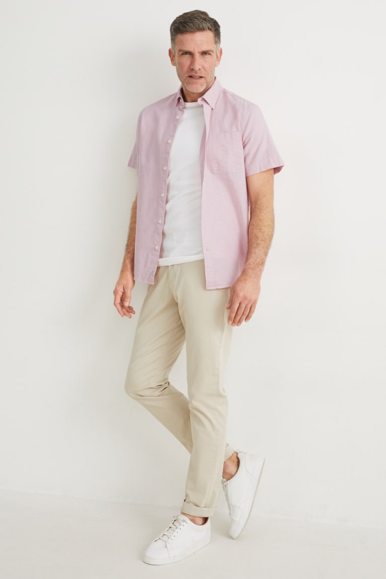 Camisas C&A Regular Fit Button-down Collar Organic Algodon Rosas | NKVYWD-785