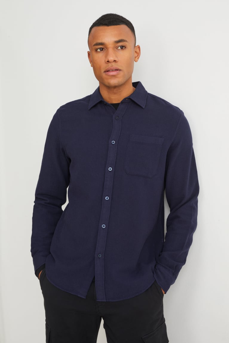 Camisas C&A Regular Fit Kent Collar Azules Oscuro | FTJCZK-058