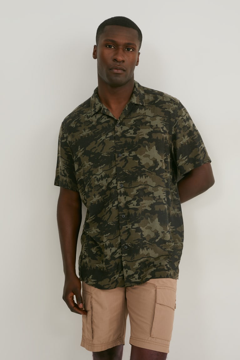 Camisas C&A Slim Fit Lapel Collar Camouflage | TODMQV-165