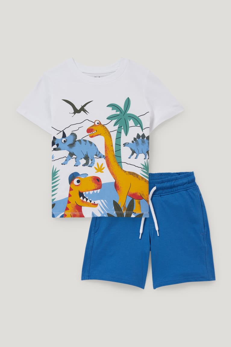 Camiseta C&A Dinosaur Set Sleeve And 2 Piece Blancas | JXZHMV-843