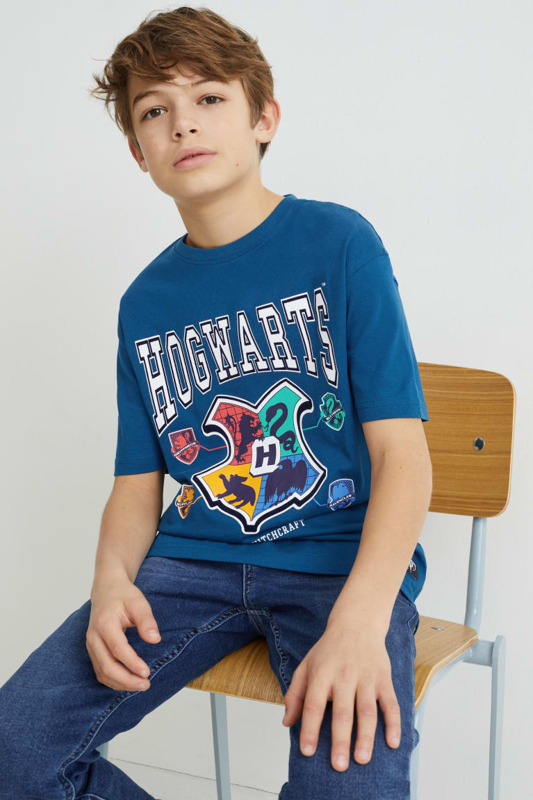 Camiseta C&A Harry Potter Sleeve With In-conversion Algodon Azules Oscuro | VACLSX-932