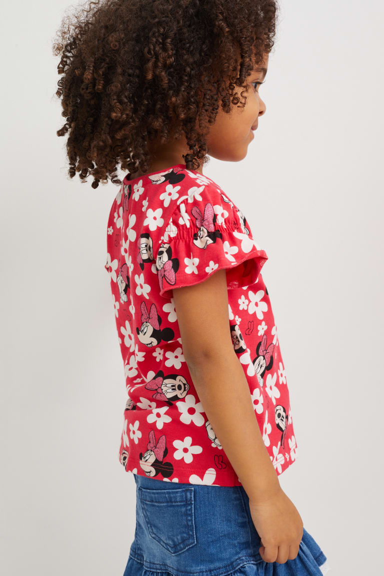 Camiseta C&A Minnie Mouse Sleeve Floral Rojas | DUQGCB-719