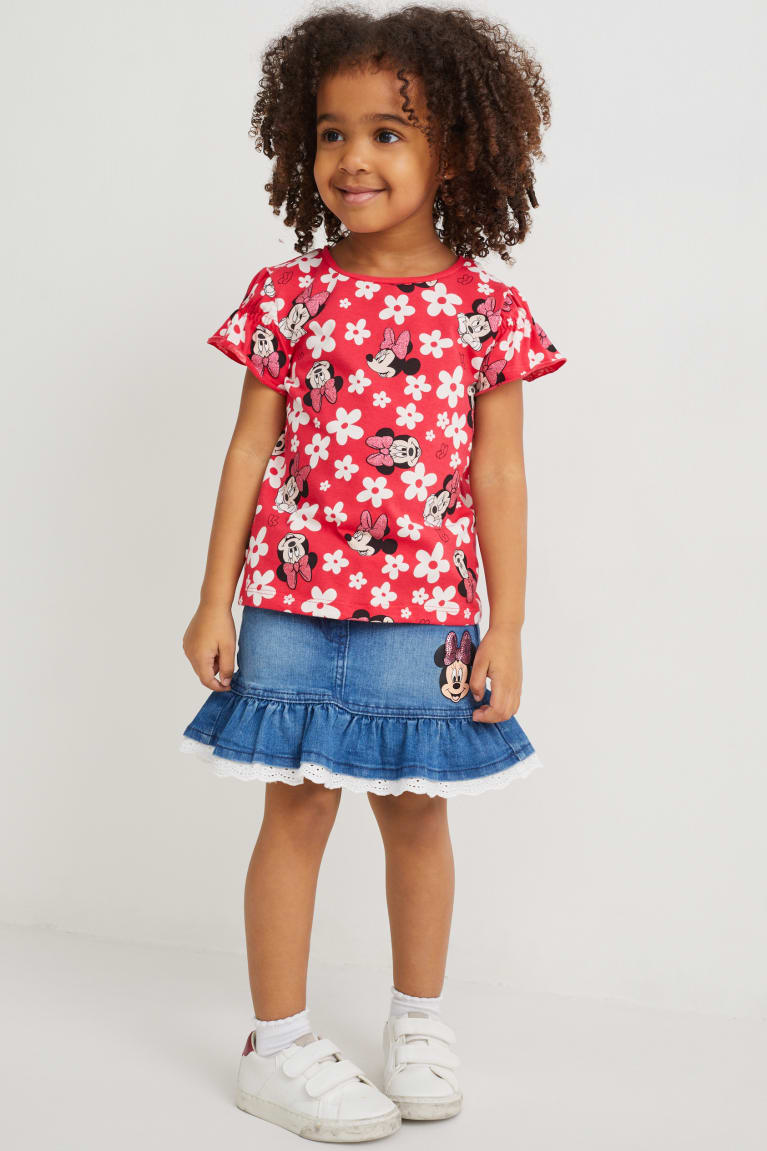 Camiseta C&A Minnie Mouse Sleeve Floral Rojas | DUQGCB-719