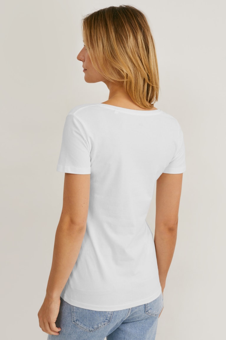 Camiseta C&A Multipack Of 2 BasicOrganic Algodon Blancas | CHBLKU-790