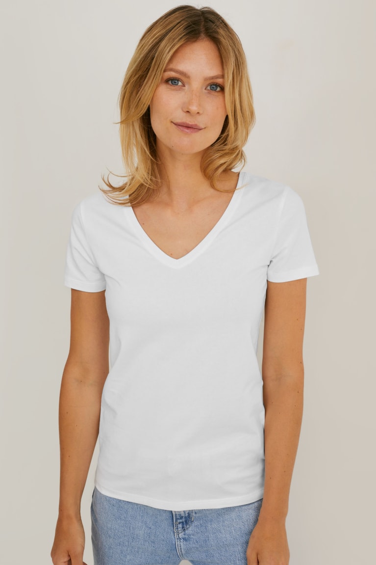 Camiseta C&A Multipack Of 2 BasicOrganic Algodon Blancas | CHBLKU-790