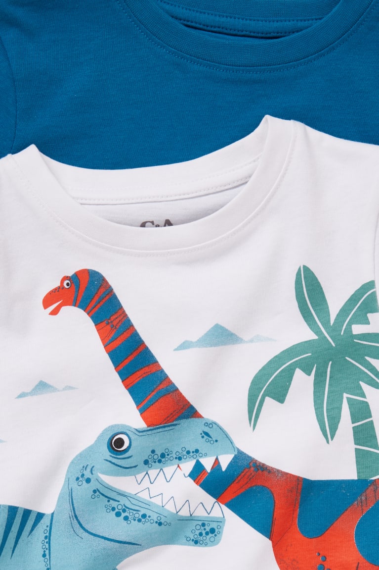 Camiseta C&A Multipack Of 2 Dinosaur And Digger Sleeve Azules Blancas | PEGLKZ-048