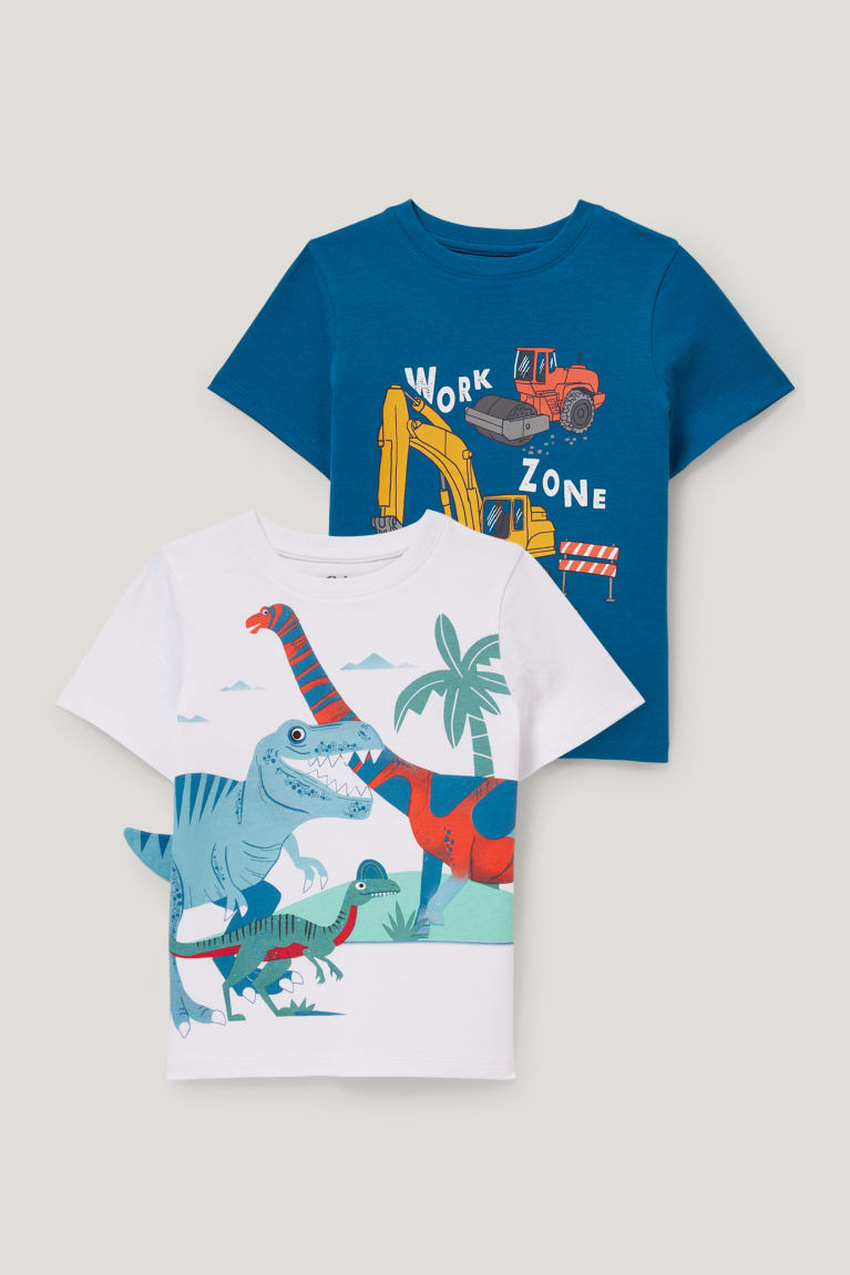 Camiseta C&A Multipack Of 2 Dinosaur And Digger Sleeve Azules Blancas | PEGLKZ-048