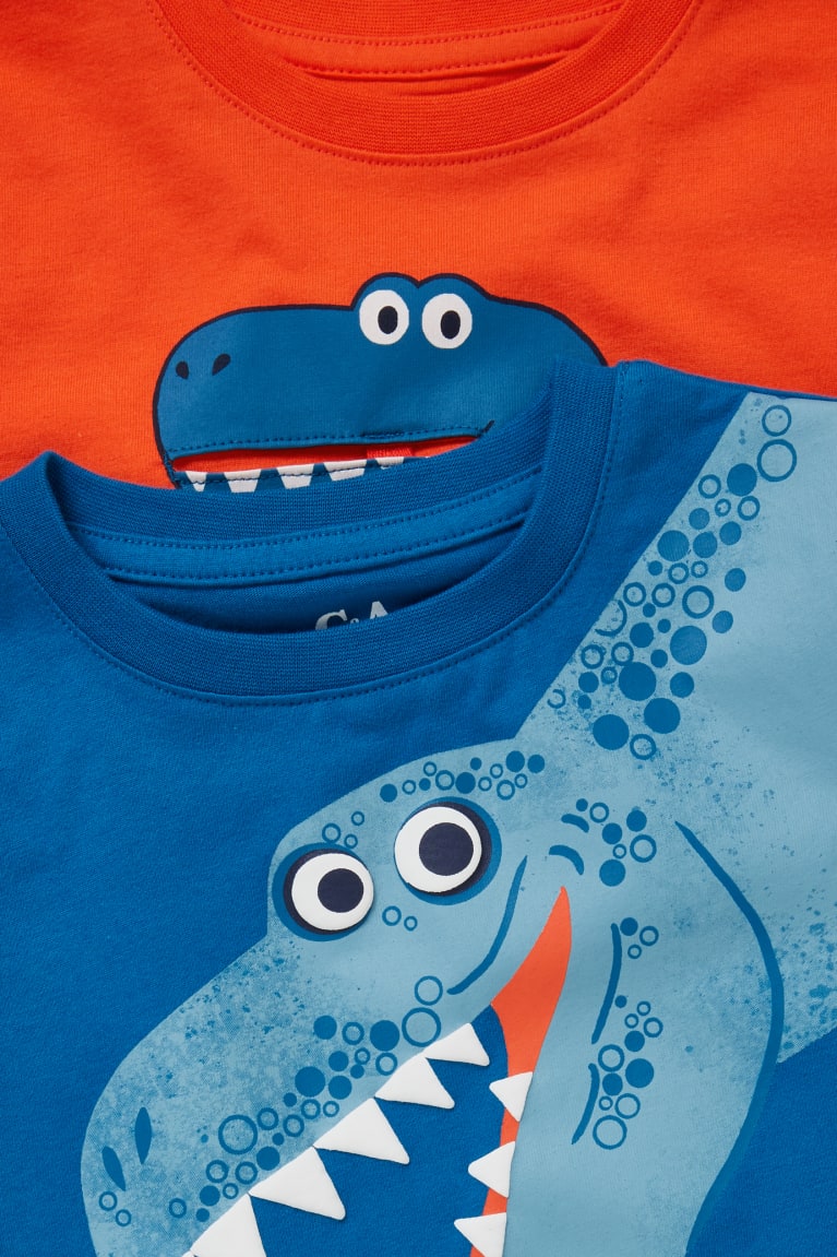 Camiseta C&A Multipack Of 2 Dinosaur Sleeve Naranjas Azules | OQKXIL-937