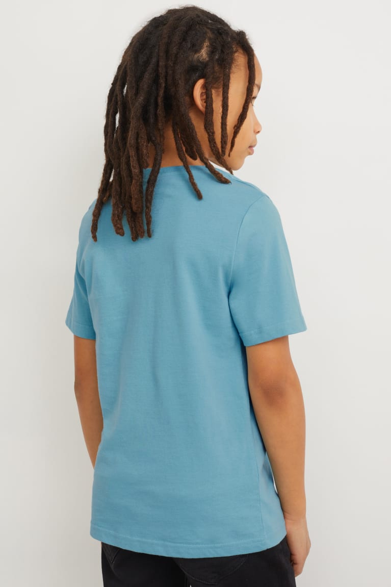 Camiseta C&A Multipack Of 4 Sleeve With In-conversion Algodon Azules | CTMNBO-163