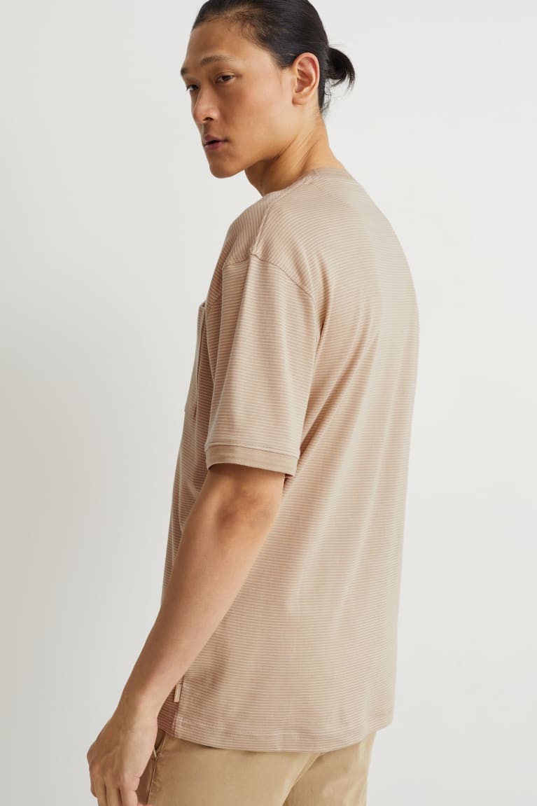 Camiseta C&A Pima Algodon A Rayas Beige | EUOMPN-324