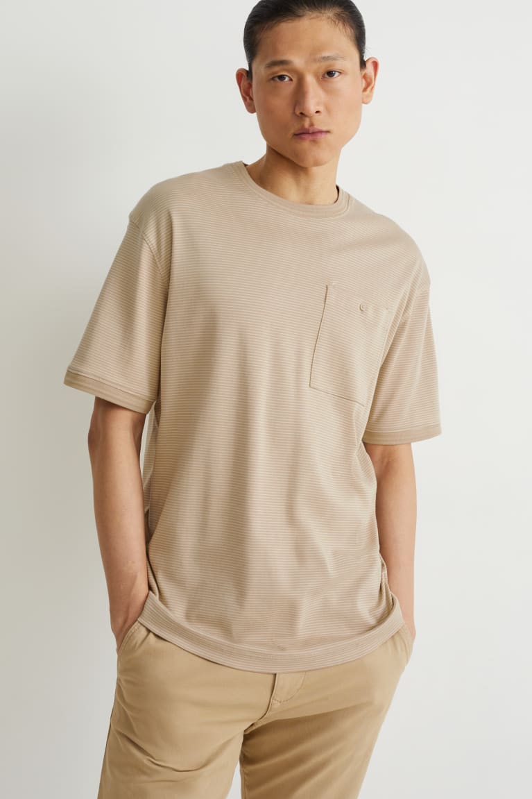 Camiseta C&A Pima Algodon A Rayas Beige | EUOMPN-324