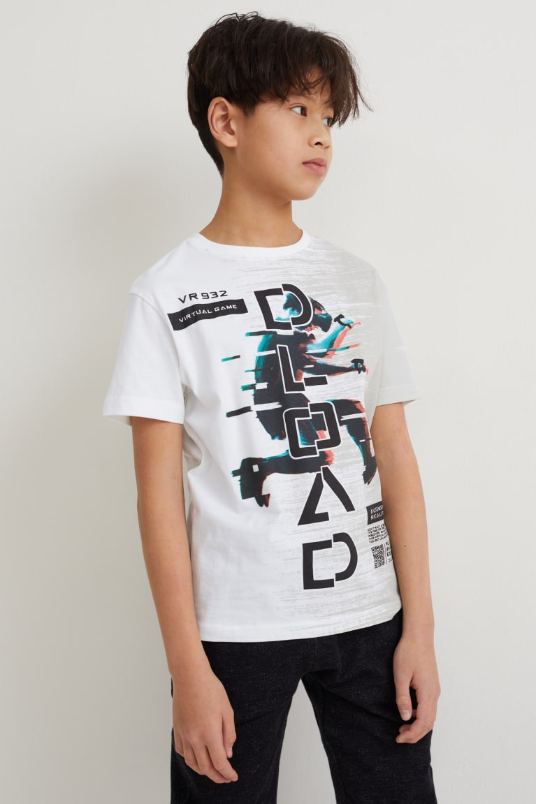 Camiseta C&A Sleeve Augmented Reality Motif Blancas | JBWFTA-647