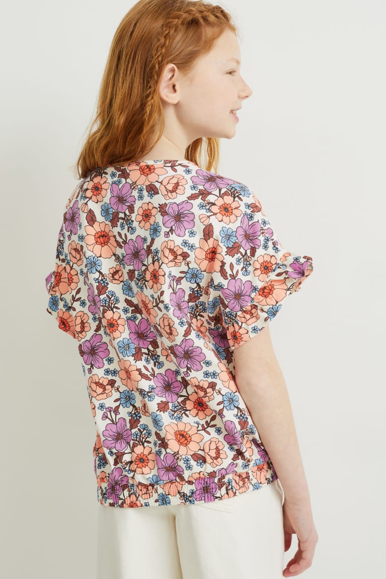 Camiseta C&A Sleeve Floral Blancas | DESZMA-456