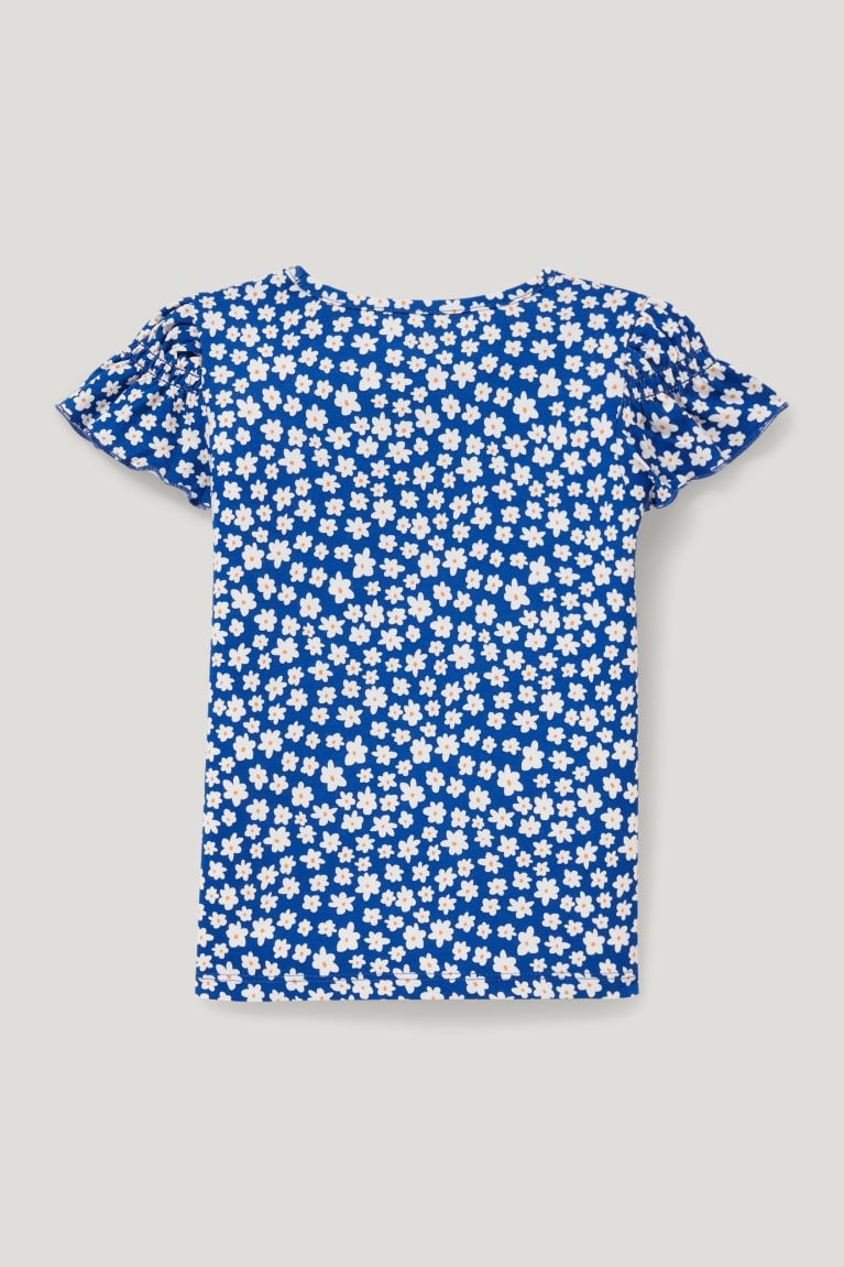 Camiseta C&A Sleeve In-conversion Algodon Floral Azules | CEIBSX-312