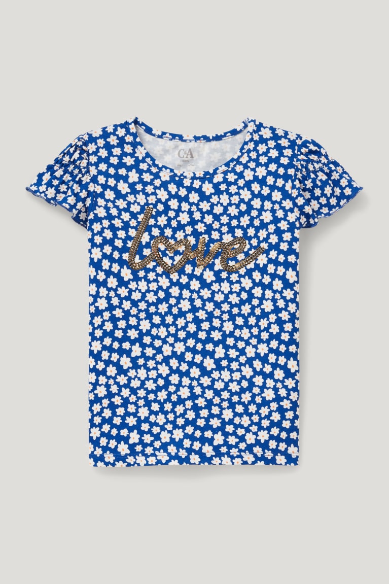 Camiseta C&A Sleeve In-conversion Algodon Floral Azules | CEIBSX-312