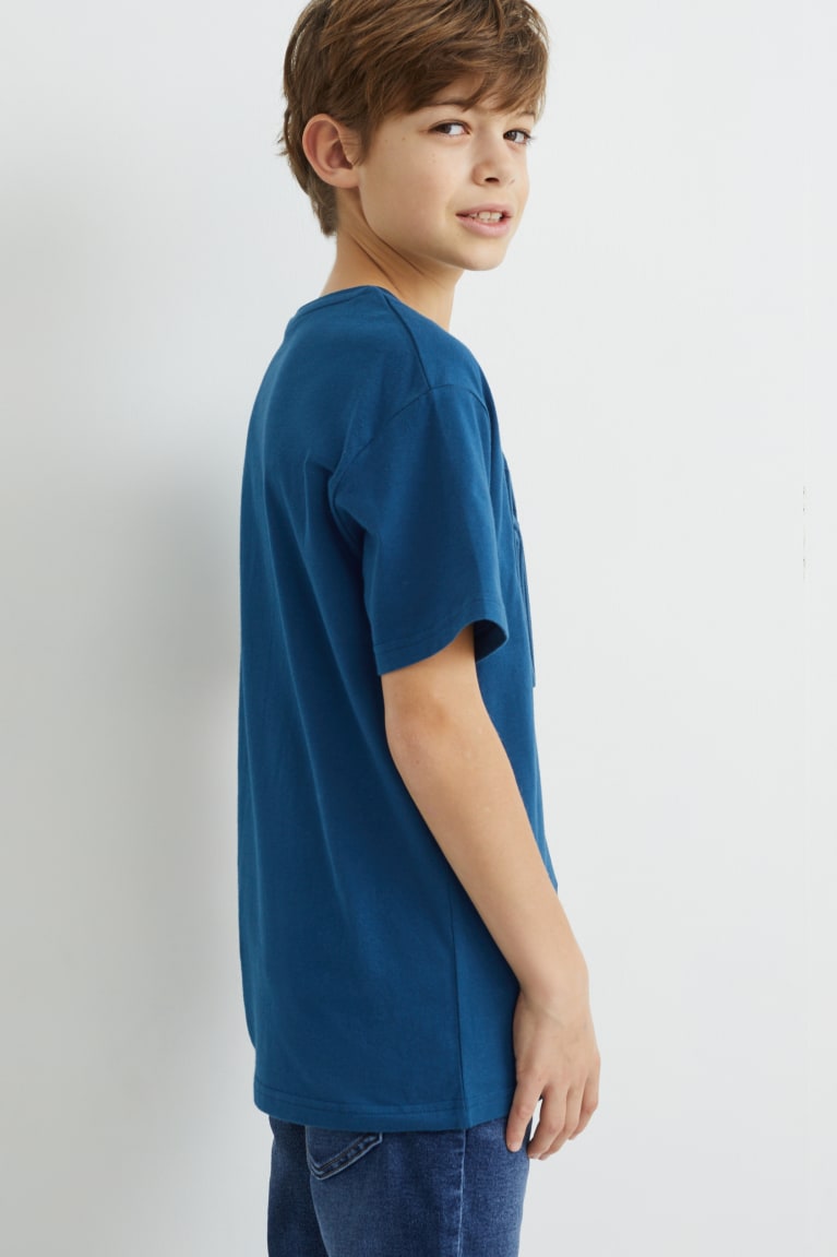 Camiseta C&A Sleeve With In-conversion Algodon Azules Oscuro | TQAMPS-143