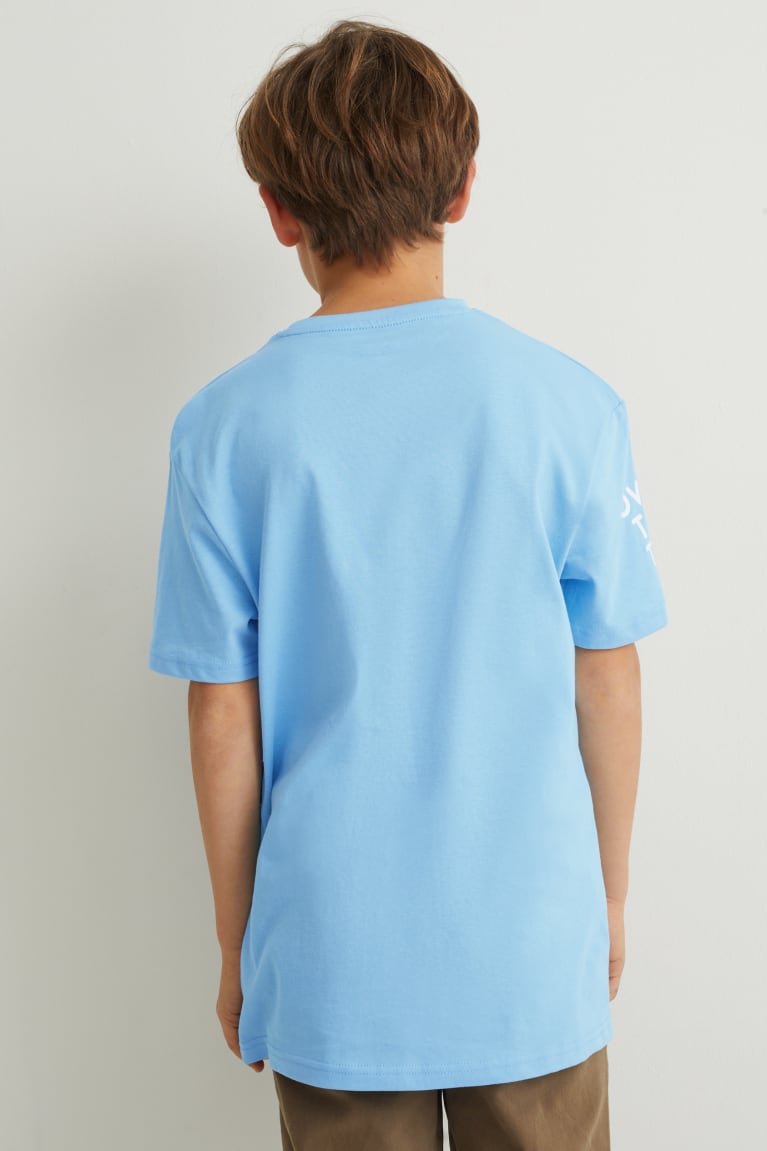 Camiseta C&A Sleeve With In-conversion Algodon Azules Claro | XRTPSM-879