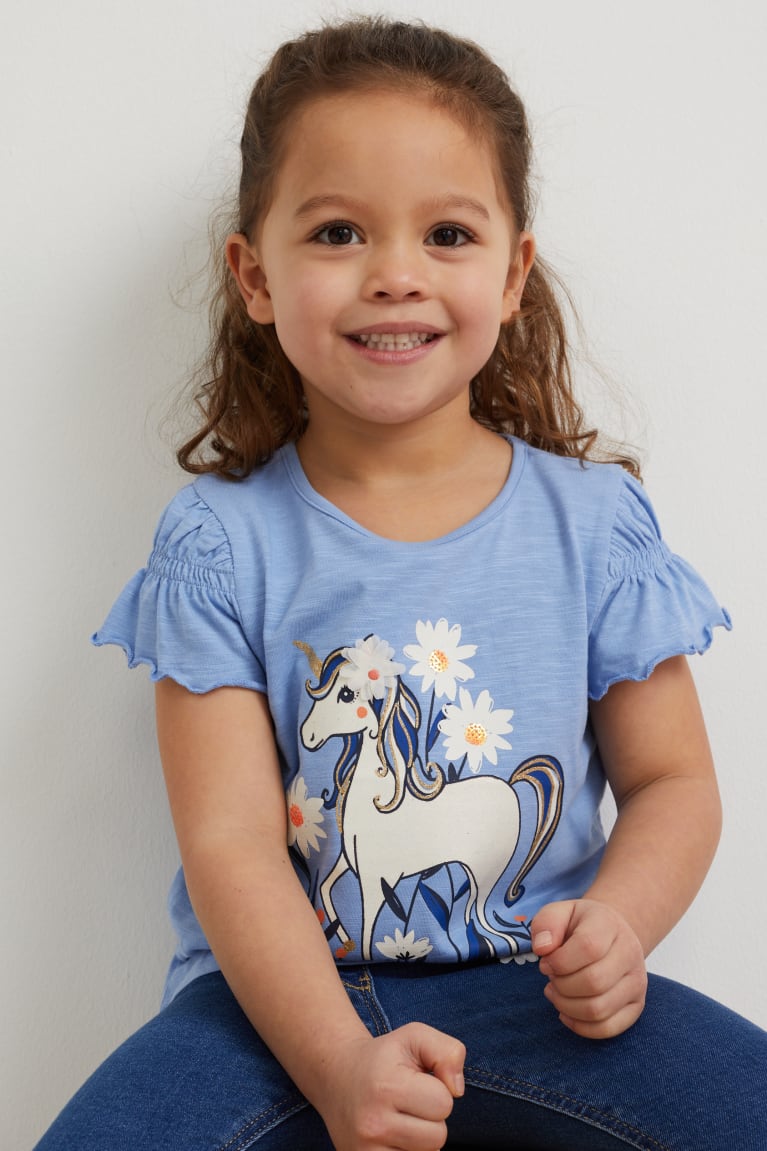 Camiseta C&A Unicorn Sleeve Azules | FNVSEQ-329