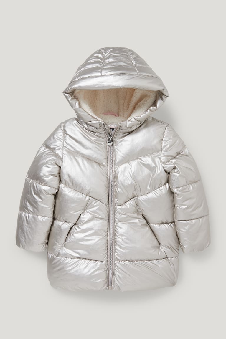 Chaquetas C&A Acolchado With Hood Shiny Plateadas | NBCXMT-690