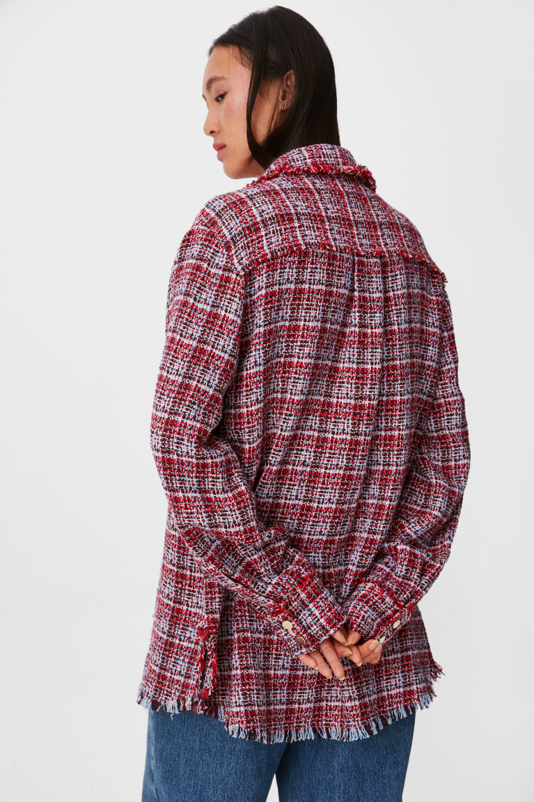 Chaquetas C&A Bouclé Shacket Check Rojas | LIOXTK-162