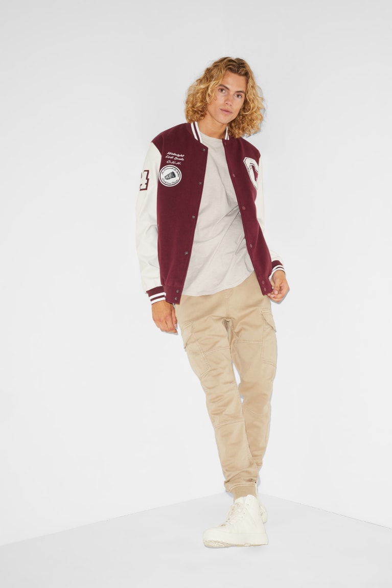 Chaquetas C&A Clockhouse Bomber Burdeos Blancas | LXTVBQ-398