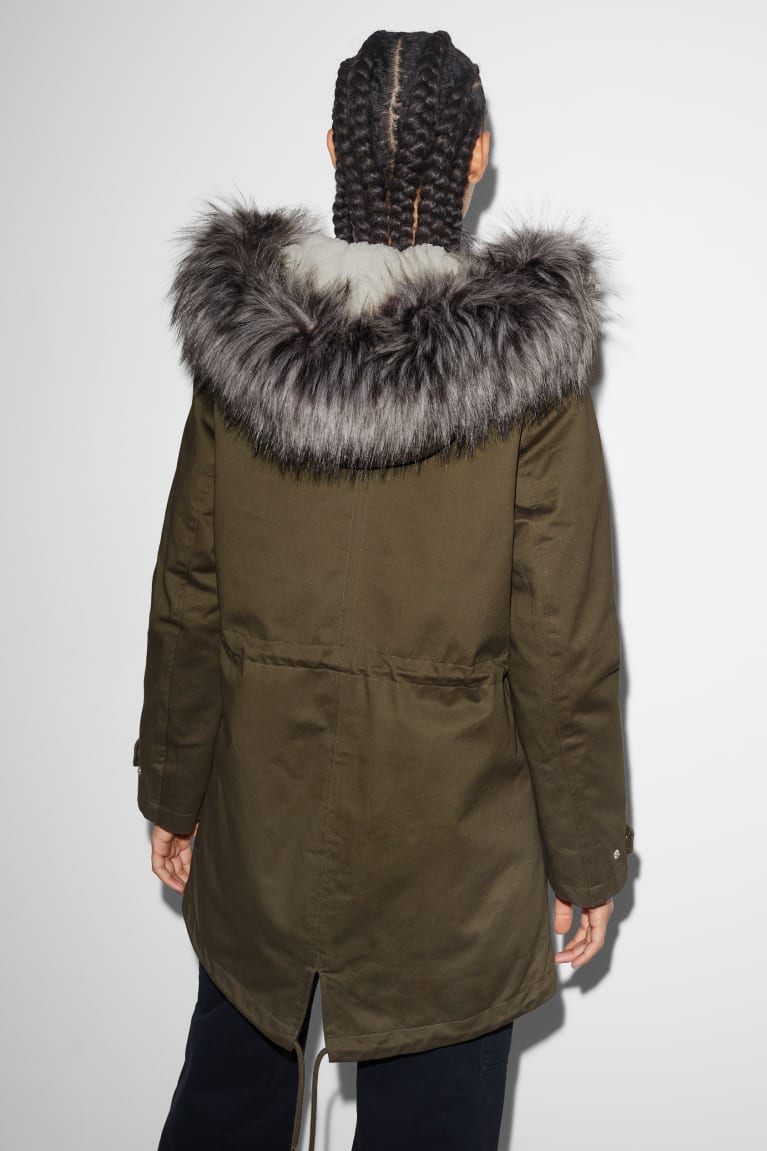 Chaquetas C&A Clockhouse Parka With Hood And Faux Fur Trim Invierno Verde Oscuro | JOXGFK-689