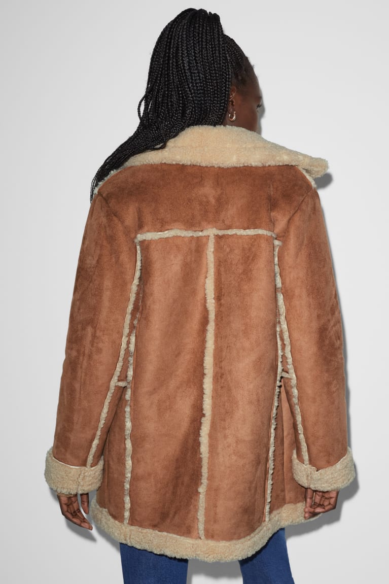 Chaquetas C&A Clockhouse Shearling Faux Gamuza Havanna | LMEQSH-039