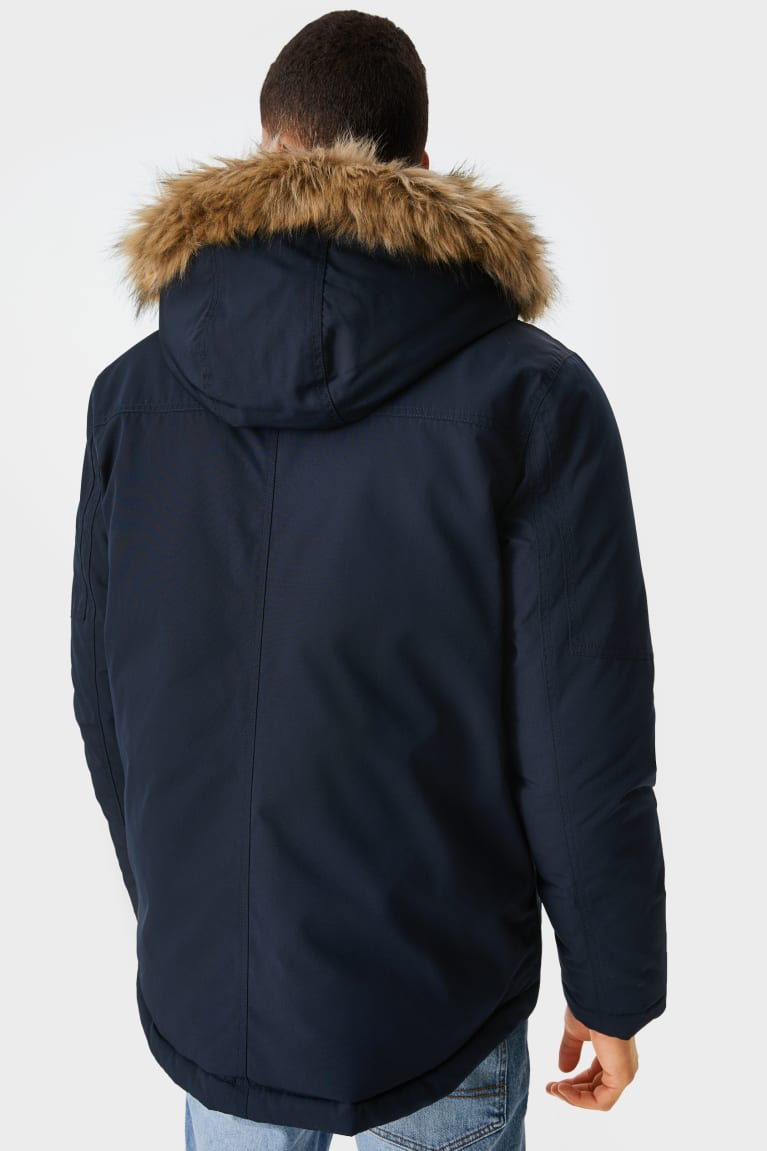 Chaquetas C&A Clockhouse With Hood And Faux Fur Trim Azules Oscuro | DGOQFK-476