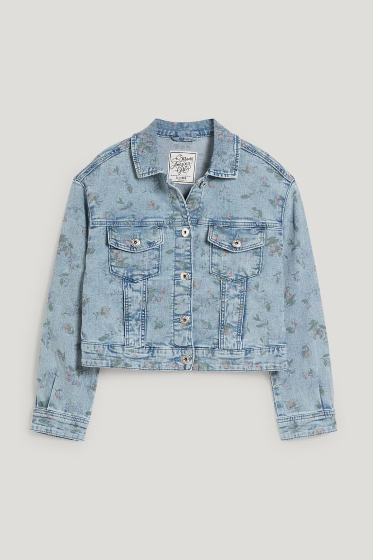 Chaquetas C&A Denim Floral Azules Azules Claro | TMGSAJ-968