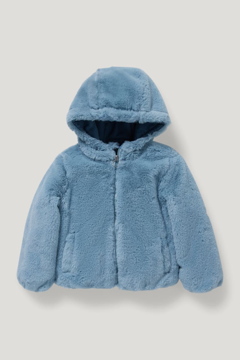 Chaquetas C&A Faux Fur With Hood Azules Claro | CSNXTG-548