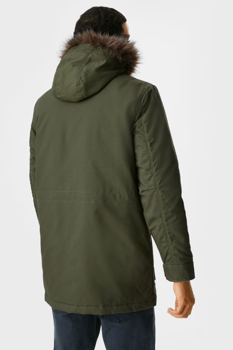 Chaquetas C&A Parka With Hood And Faux Fur Trim Recycled Verde Oscuro | OWXUKE-791