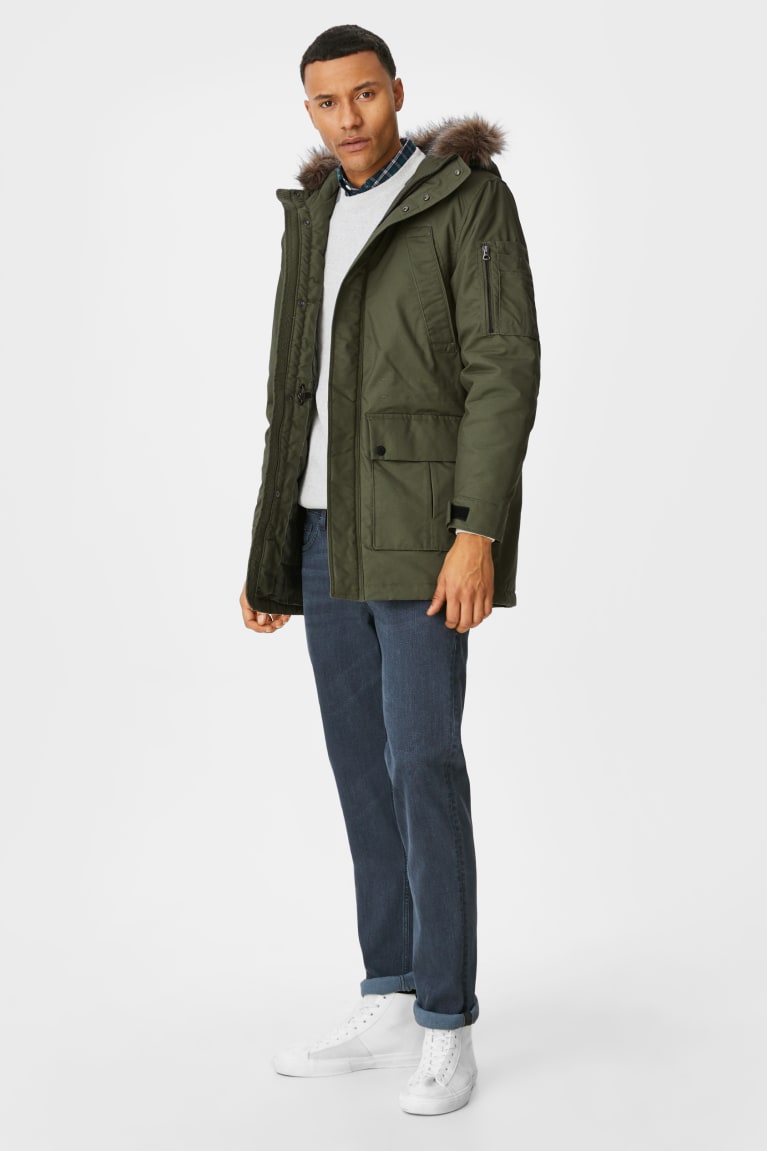 Chaquetas C&A Parka With Hood And Faux Fur Trim Recycled Verde Oscuro | OWXUKE-791