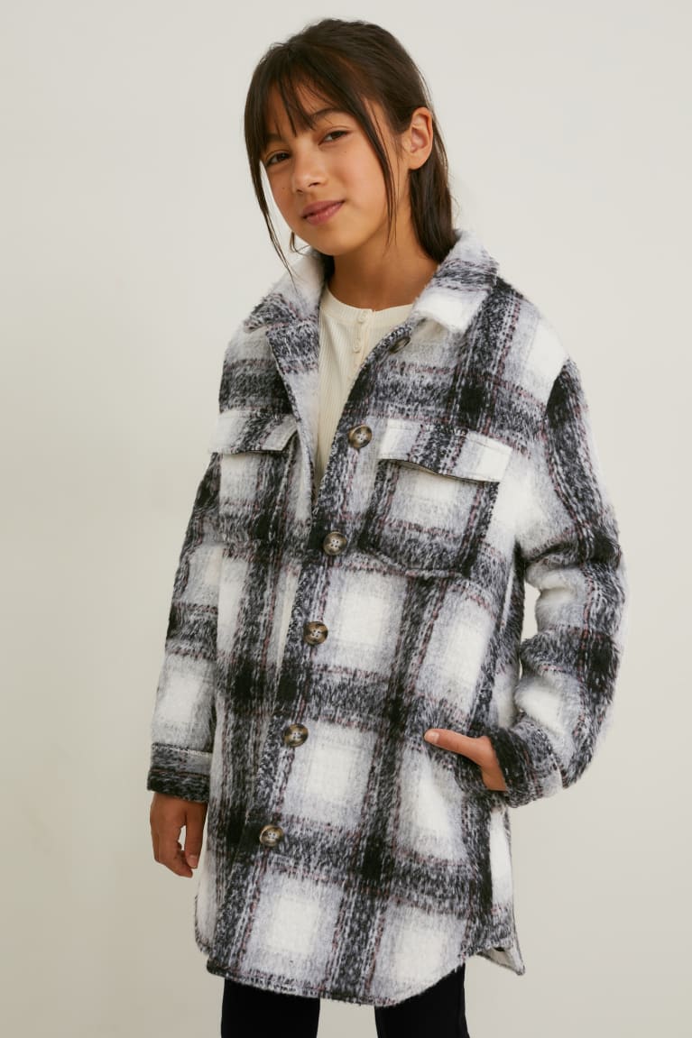 Chaquetas C&A Shacket Check Negras Gris | AOZRKY-910