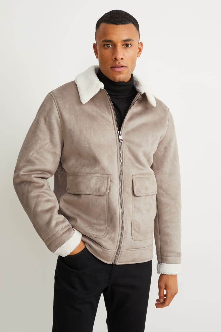 Chaquetas C&A Shearling Faux Gamuza Gris Marrones | IJXROT-370