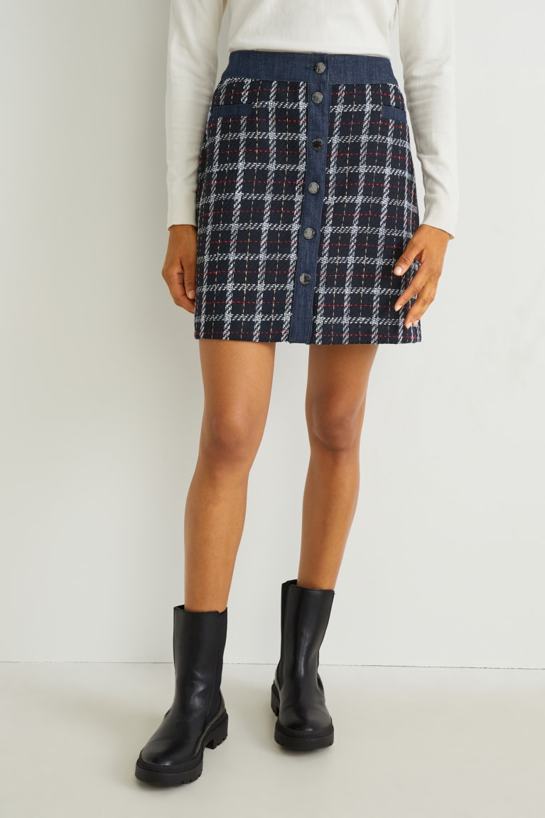 Falda C&A Mini Check Negras | FBVSQN-213