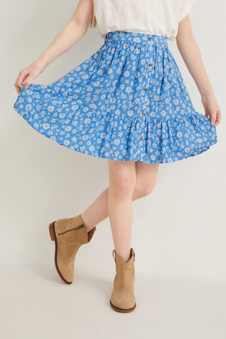 Falda C&A With Lenzing™ Ecovero™ Floral Azules Claro | UNCLME-593