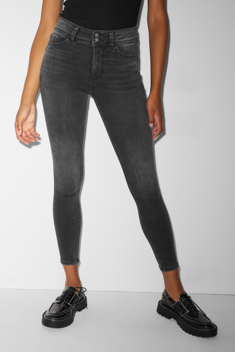 Jeans C&A Clockhouse Flaco Mid-rise Cintura Lycra® Recycled Azules Gris | AMNPCV-208