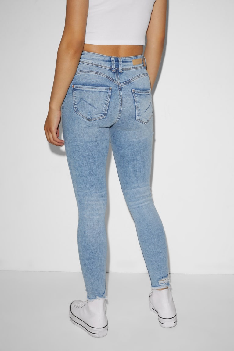 Jeans C&A Clockhouse Flaco Mid-rise Cintura Push-up Effect Azules Azules Claro | BPWSOX-607