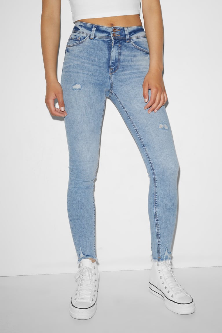 Jeans C&A Clockhouse Flaco Mid-rise Cintura Push-up Effect Azules Azules Claro | BPWSOX-607